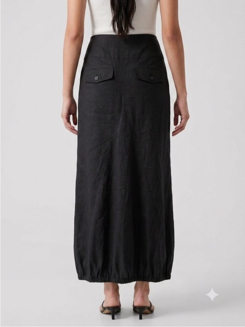 Sarah Pacini Black Linen Blend Maxi Bubble Hem Skirt - 2 / M, fits like LARGE